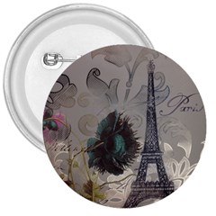 Floral Vintage Paris Eiffel Tower Art 3  Button by chicelegantboutique