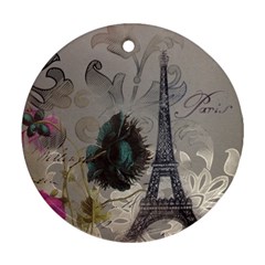 Floral Vintage Paris Eiffel Tower Art Round Ornament by chicelegantboutique