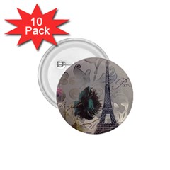 Floral Vintage Paris Eiffel Tower Art 1 75  Button (10 Pack) by chicelegantboutique