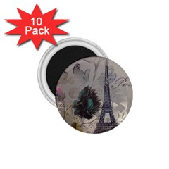 Floral Vintage Paris Eiffel Tower Art 1 75  Button Magnet (10 Pack) by chicelegantboutique