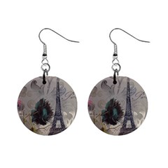 Floral Vintage Paris Eiffel Tower Art Mini Button Earrings by chicelegantboutique