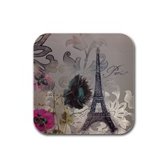 Floral Vintage Paris Eiffel Tower Art Drink Coasters 4 Pack (square) by chicelegantboutique