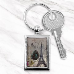 Floral Vintage Paris Eiffel Tower Art Key Chain (rectangle) by chicelegantboutique