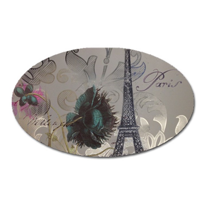 Floral Vintage Paris Eiffel Tower Art Magnet (Oval)