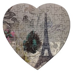 Floral Vintage Paris Eiffel Tower Art Jigsaw Puzzle (heart) by chicelegantboutique