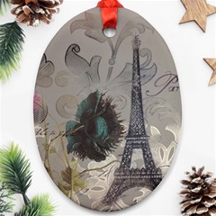 Floral Vintage Paris Eiffel Tower Art Oval Ornament (two Sides) by chicelegantboutique