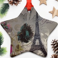 Floral Vintage Paris Eiffel Tower Art Star Ornament (two Sides) by chicelegantboutique