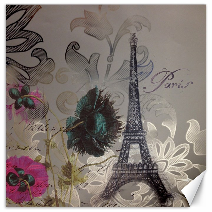 Floral Vintage Paris Eiffel Tower Art Canvas 16  x 16  (Unframed)