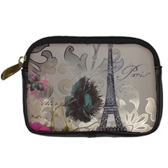 Floral Vintage Paris Eiffel Tower Art Digital Camera Leather Case by chicelegantboutique