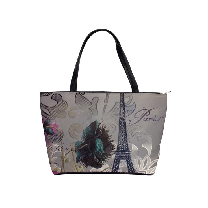 Floral Vintage Paris Eiffel Tower Art Large Shoulder Bag