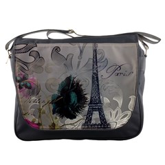 Floral Vintage Paris Eiffel Tower Art Messenger Bag by chicelegantboutique