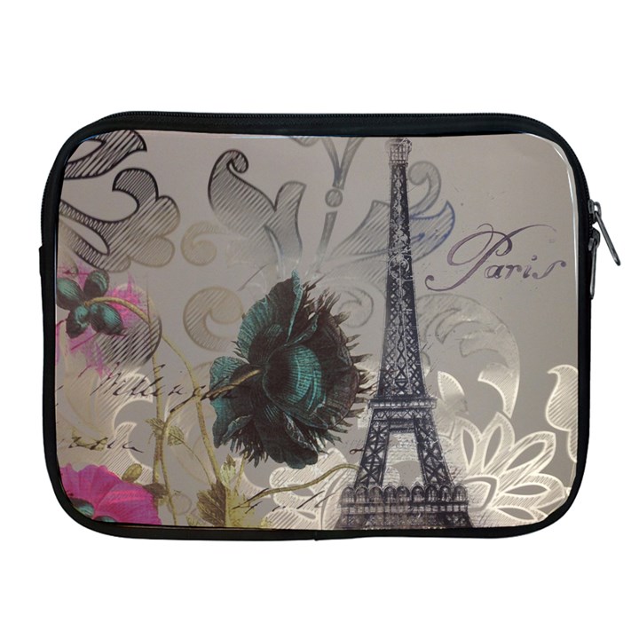 Floral Vintage Paris Eiffel Tower Art Apple iPad 2/3/4 Zipper Case