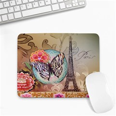 Fuschia Flowers Butterfly Eiffel Tower Vintage Paris Fashion Small Mouse Pad (rectangle) by chicelegantboutique