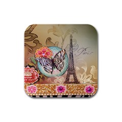 Fuschia Flowers Butterfly Eiffel Tower Vintage Paris Fashion Drink Coasters 4 Pack (square) by chicelegantboutique