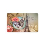 Fuschia Flowers Butterfly Eiffel Tower Vintage Paris Fashion Magnet (Name Card) Front