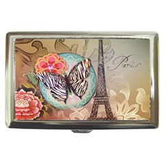 Fuschia Flowers Butterfly Eiffel Tower Vintage Paris Fashion Cigarette Money Case by chicelegantboutique