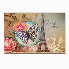 Fuschia Flowers Butterfly Eiffel Tower Vintage Paris Fashion Postcards 5  X 7  (10 Pack)