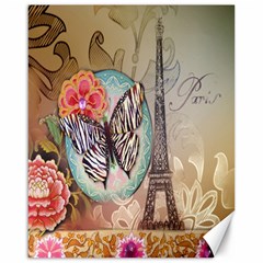 Fuschia Flowers Butterfly Eiffel Tower Vintage Paris Fashion Canvas 16  X 20  (unframed) by chicelegantboutique