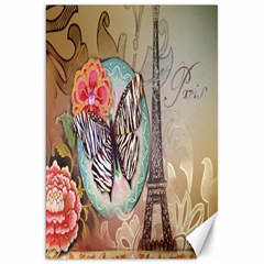 Fuschia Flowers Butterfly Eiffel Tower Vintage Paris Fashion Canvas 20  X 30  (unframed) by chicelegantboutique