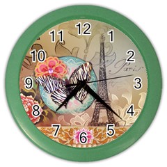 Fuschia Flowers Butterfly Eiffel Tower Vintage Paris Fashion Wall Clock (color) by chicelegantboutique