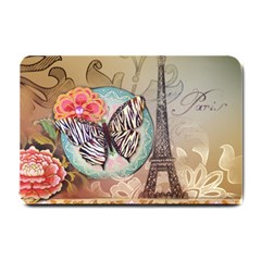 Fuschia Flowers Butterfly Eiffel Tower Vintage Paris Fashion Small Door Mat by chicelegantboutique