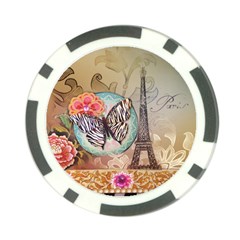 Fuschia Flowers Butterfly Eiffel Tower Vintage Paris Fashion Poker Chip by chicelegantboutique