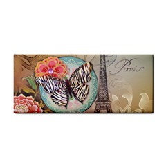 Fuschia Flowers Butterfly Eiffel Tower Vintage Paris Fashion Hand Towel by chicelegantboutique