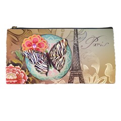 Fuschia Flowers Butterfly Eiffel Tower Vintage Paris Fashion Pencil Case by chicelegantboutique