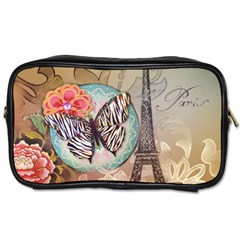 Fuschia Flowers Butterfly Eiffel Tower Vintage Paris Fashion Travel Toiletry Bag (one Side) by chicelegantboutique