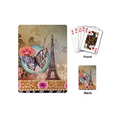 Fuschia Flowers Butterfly Eiffel Tower Vintage Paris Fashion Playing Cards (mini)