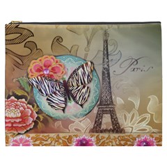 Fuschia Flowers Butterfly Eiffel Tower Vintage Paris Fashion Cosmetic Bag (xxxl)