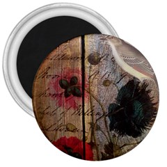 Vintage Bird Poppy Flower Botanical Art 3  Button Magnet by chicelegantboutique