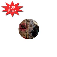 Vintage Bird Poppy Flower Botanical Art 1  Mini Button Magnet (100 Pack)