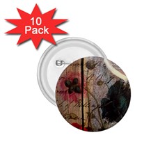 Vintage Bird Poppy Flower Botanical Art 1 75  Button (10 Pack) by chicelegantboutique