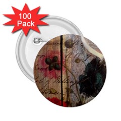 Vintage Bird Poppy Flower Botanical Art 2 25  Button (100 Pack)