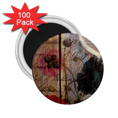 Vintage Bird Poppy Flower Botanical Art 2 25  Button Magnet (100 Pack) by chicelegantboutique