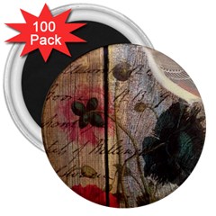 Vintage Bird Poppy Flower Botanical Art 3  Button Magnet (100 Pack) by chicelegantboutique