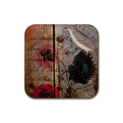 Vintage Bird Poppy Flower Botanical Art Drink Coaster (square) by chicelegantboutique