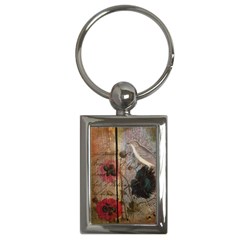 Vintage Bird Poppy Flower Botanical Art Key Chain (rectangle) by chicelegantboutique