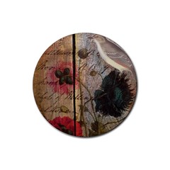 Vintage Bird Poppy Flower Botanical Art Drink Coaster (round) by chicelegantboutique