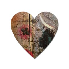 Vintage Bird Poppy Flower Botanical Art Magnet (heart) by chicelegantboutique