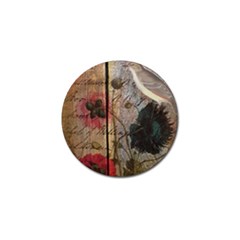 Vintage Bird Poppy Flower Botanical Art Golf Ball Marker