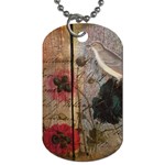 Vintage Bird Poppy Flower Botanical Art Dog Tag (Two-sided)  Front