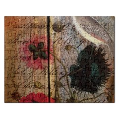 Vintage Bird Poppy Flower Botanical Art Jigsaw Puzzle (rectangle) by chicelegantboutique