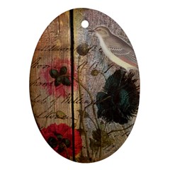 Vintage Bird Poppy Flower Botanical Art Oval Ornament (two Sides) by chicelegantboutique