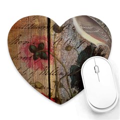 Vintage Bird Poppy Flower Botanical Art Mouse Pad (heart)