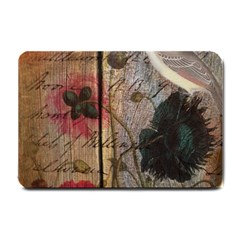 Vintage Bird Poppy Flower Botanical Art Small Door Mat by chicelegantboutique