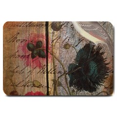 Vintage Bird Poppy Flower Botanical Art Large Door Mat