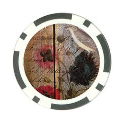 Vintage Bird Poppy Flower Botanical Art Poker Chip by chicelegantboutique