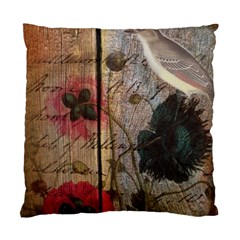 Vintage Bird Poppy Flower Botanical Art Cushion Case (single Sided)  by chicelegantboutique